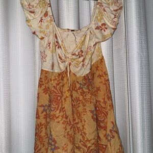 Free People Floral Blouse in Cream and Orange
